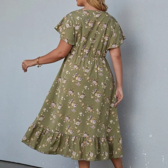 Boho Plus White floral Print Butterfly Sleeve Maxi Dress - Picture 7 of 12